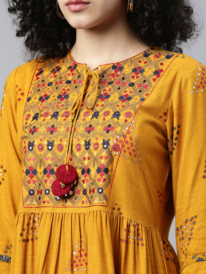 Neerus Mustard Color Rayon Fabric Kurta