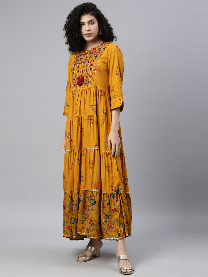 Neerus Mustard Color Rayon Fabric Kurta
