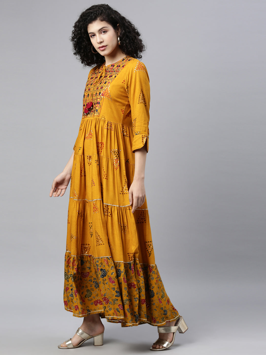 Neerus Mustard Color Rayon Fabric Kurta