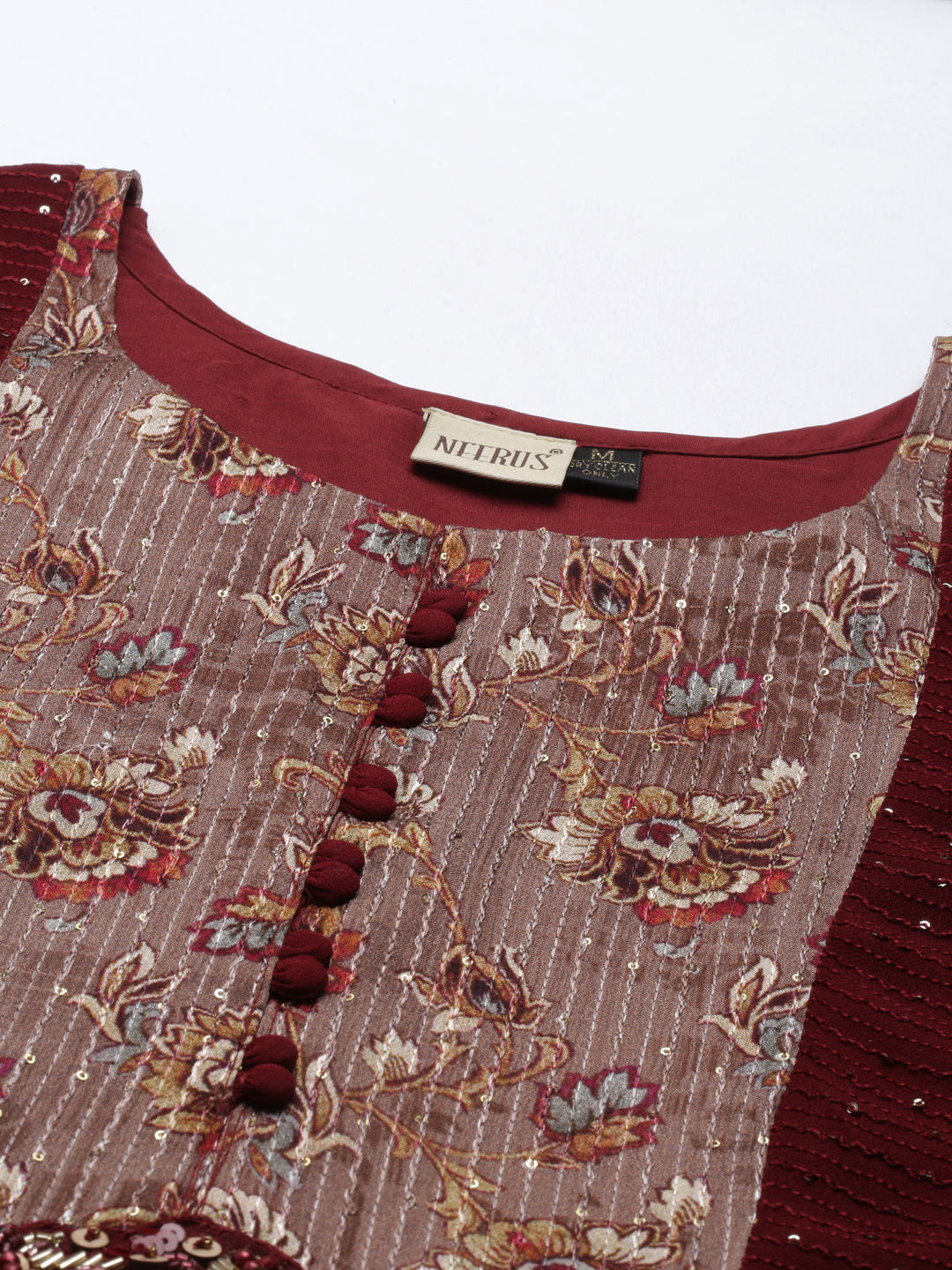 Neerus Maroon georgette maxi gown - back view