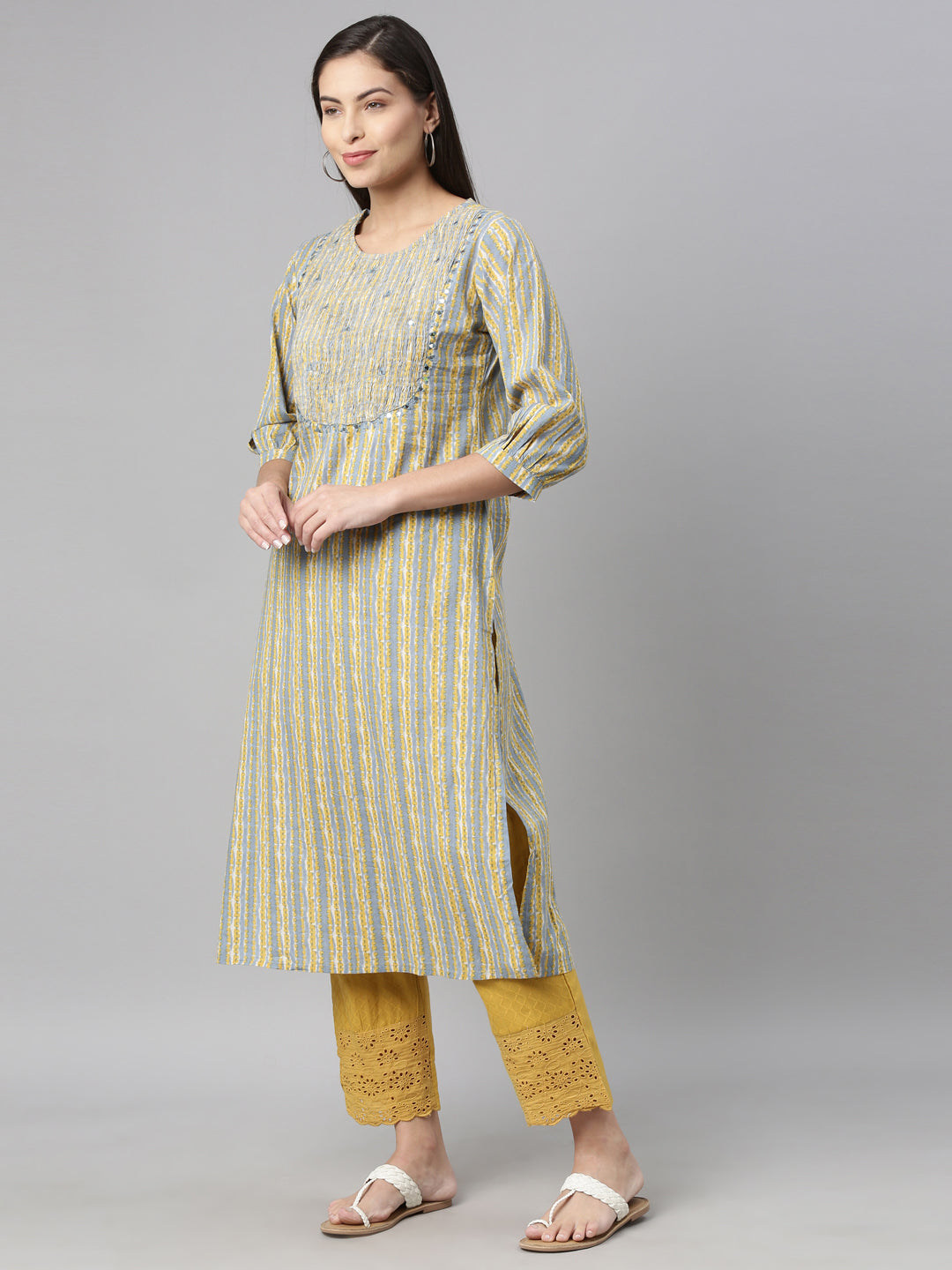 Neerus Blue Color Cotton Fabric Kurta