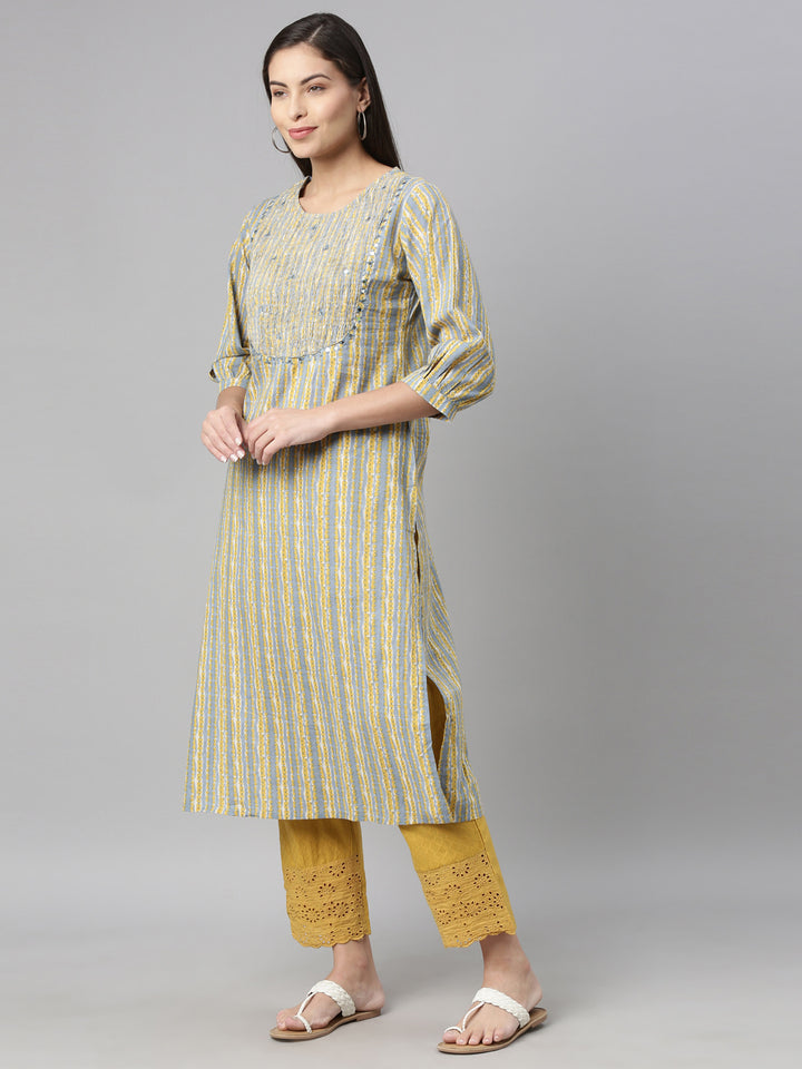 Neerus Blue Color Cotton Fabric Kurta