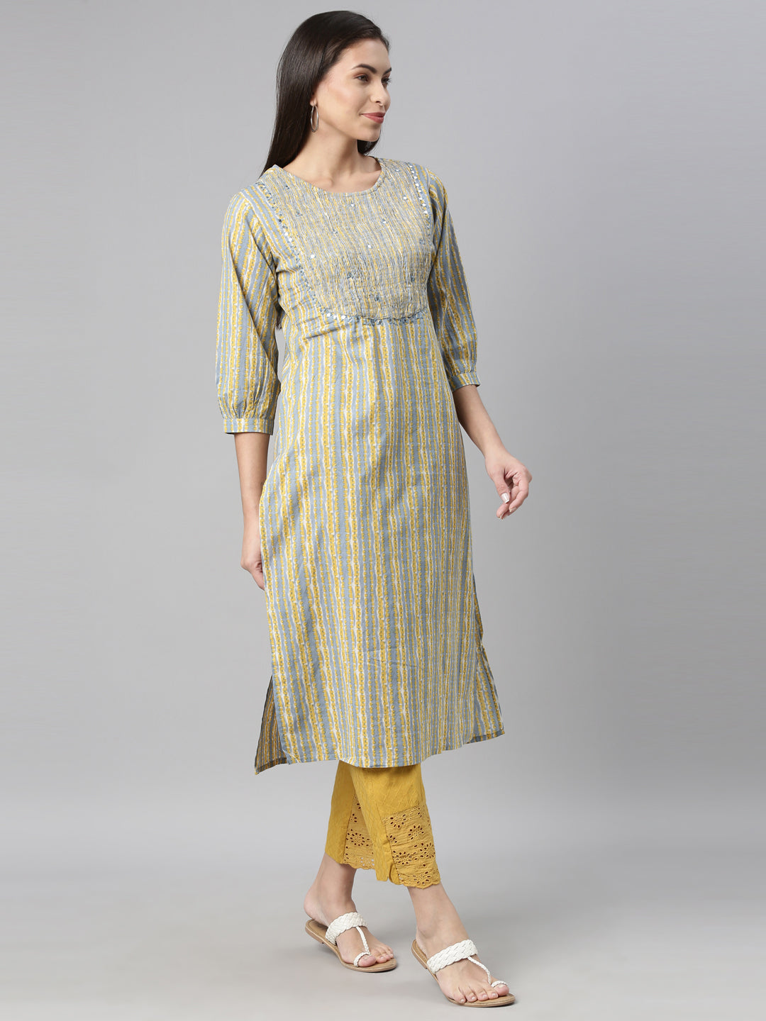 Neerus Blue Color Cotton Fabric Kurta