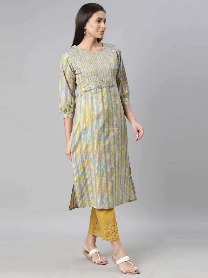 Neerus Blue Color Cotton Fabric Kurta