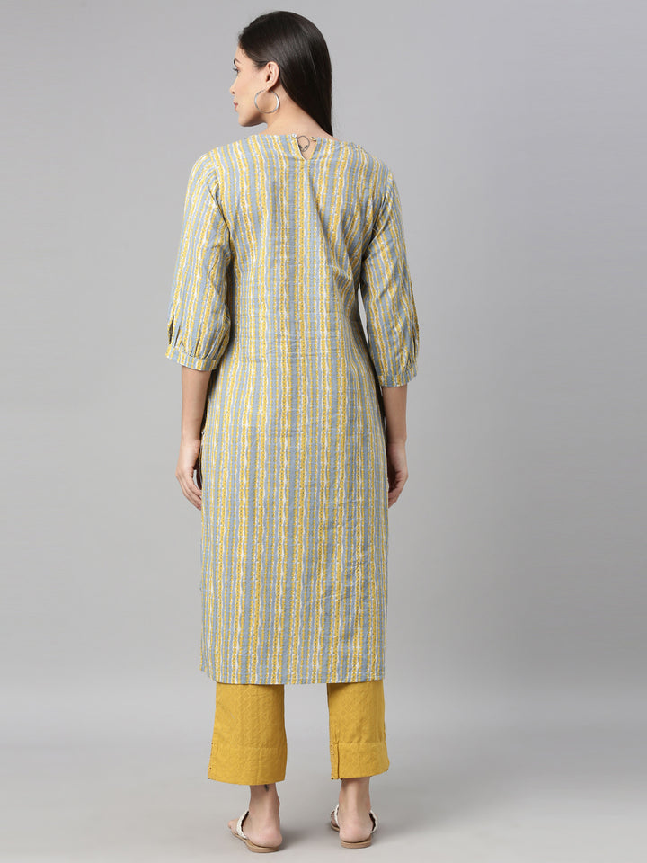 Neerus Blue Color Cotton Fabric Kurta