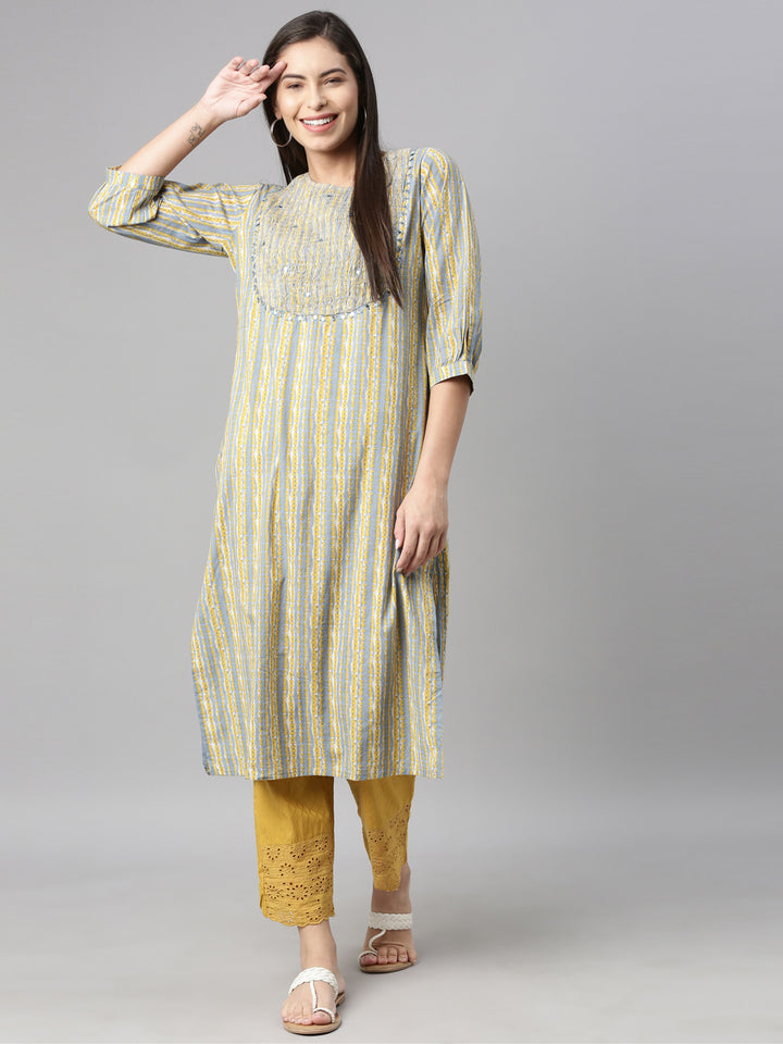 Neerus Blue Color Cotton Fabric Kurta