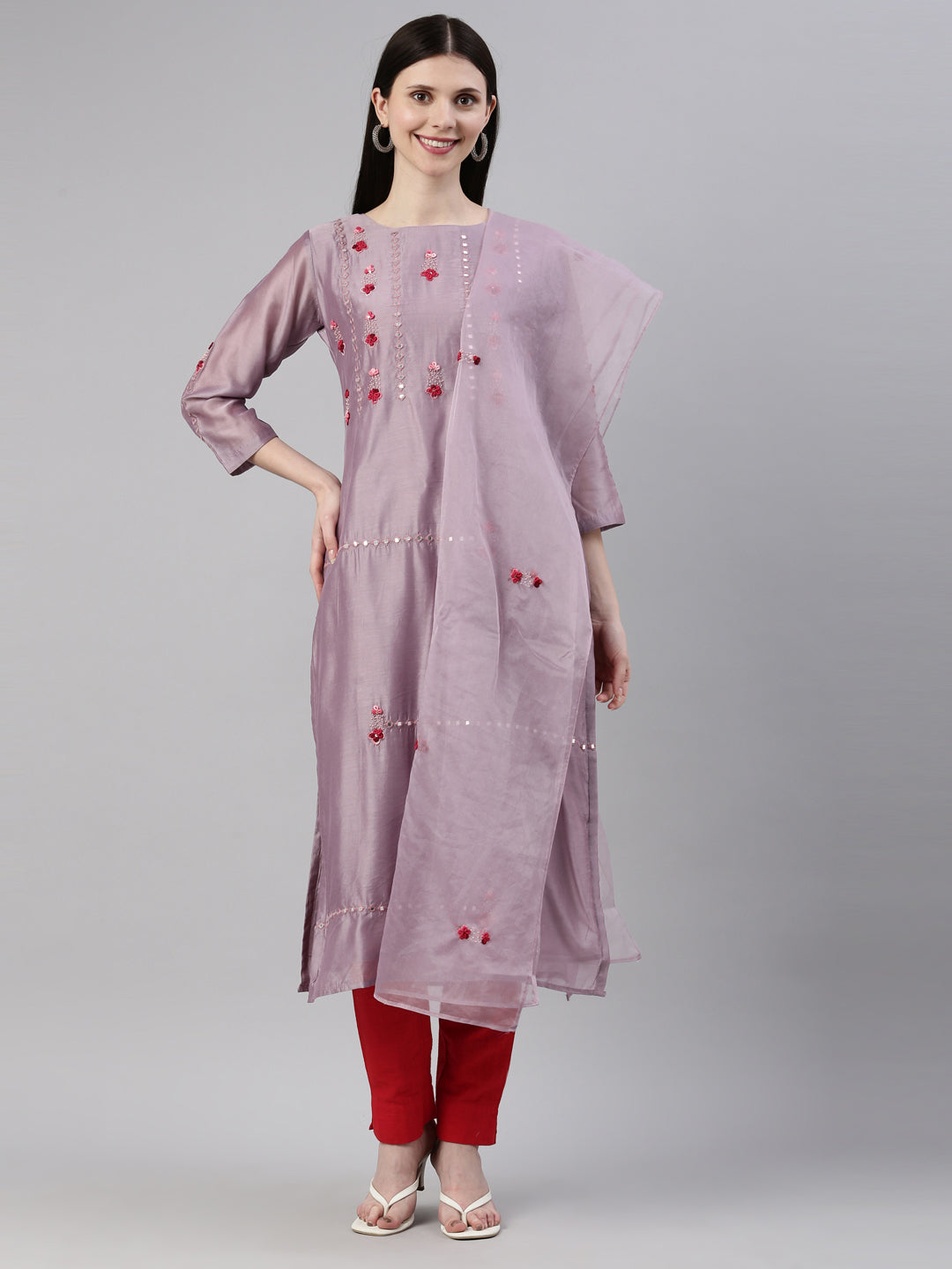 Neeru's Lavender Color Tussar Fabric Kurta
