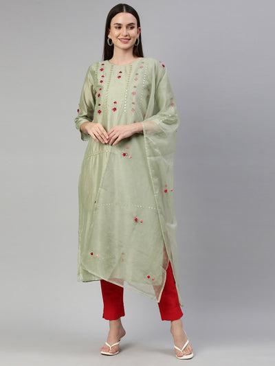 Neeru'S Pista Color Tussar Fabric Kurta