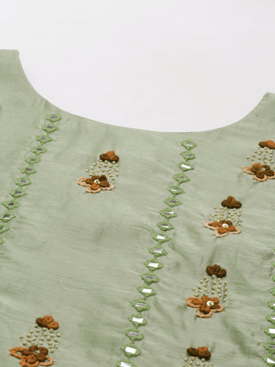 Neeru'S Pista Color Tussar Fabric Kurta