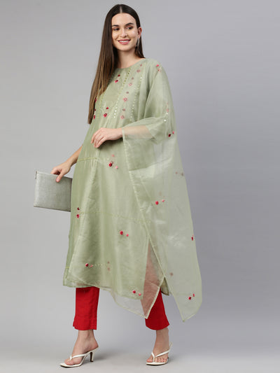 Neeru'S Pista Color Tussar Fabric Kurta