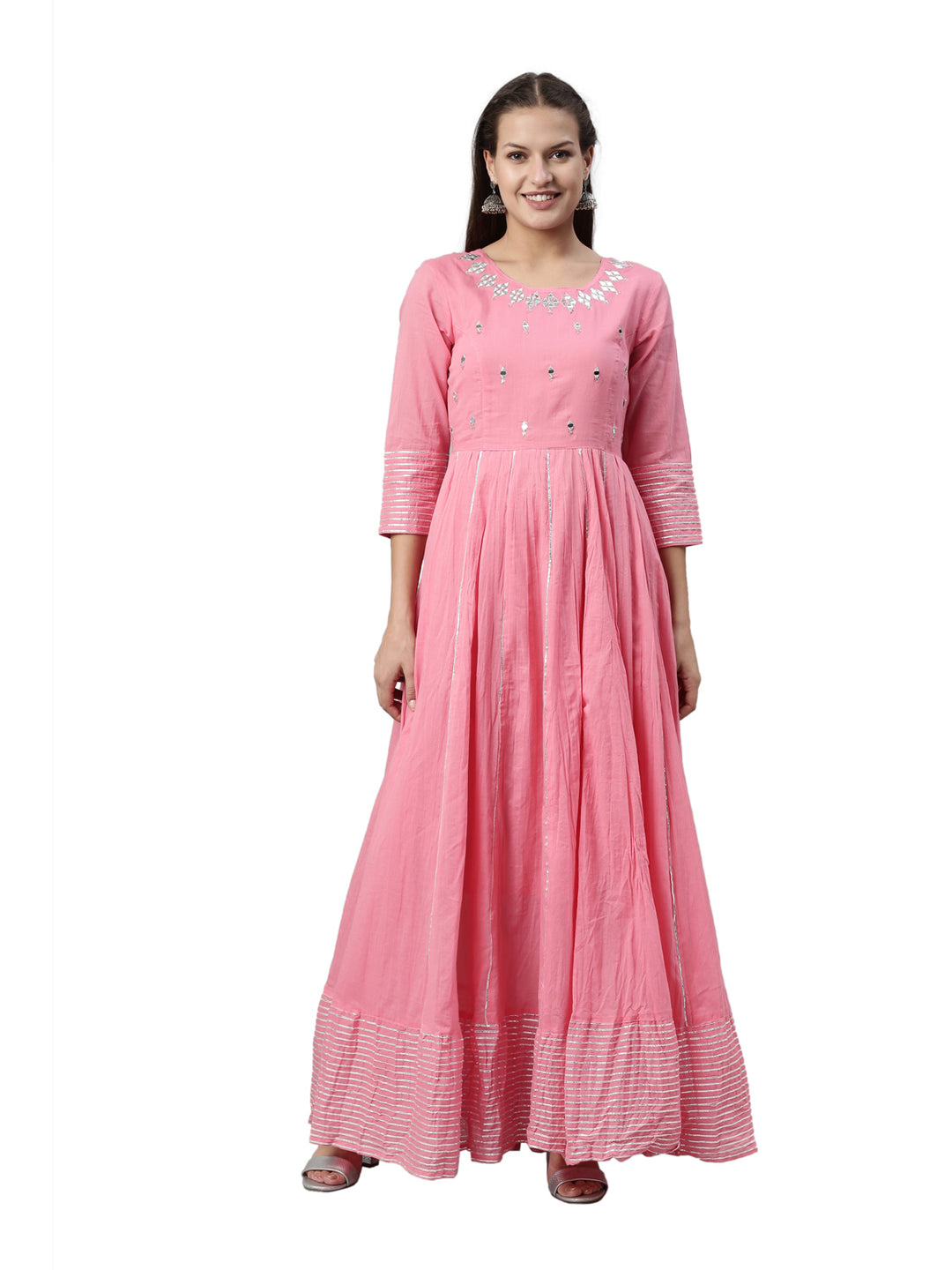 Neerus Pink Color Cotton Fabric Kurta