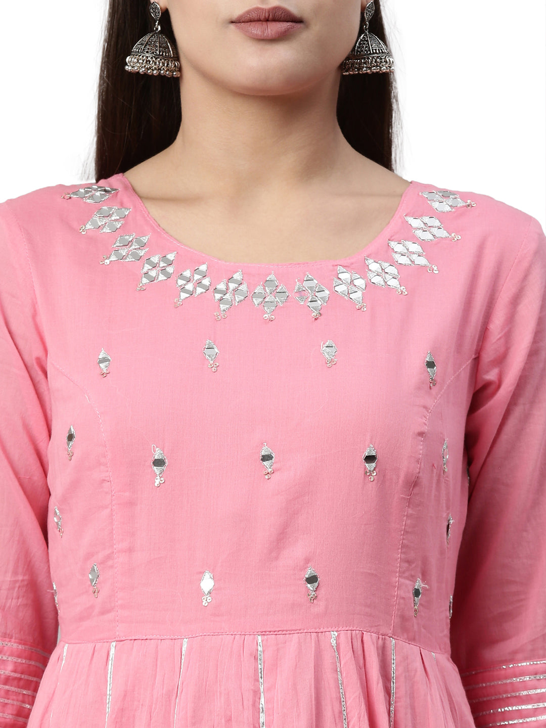 Neerus Pink Color Cotton Fabric Kurta