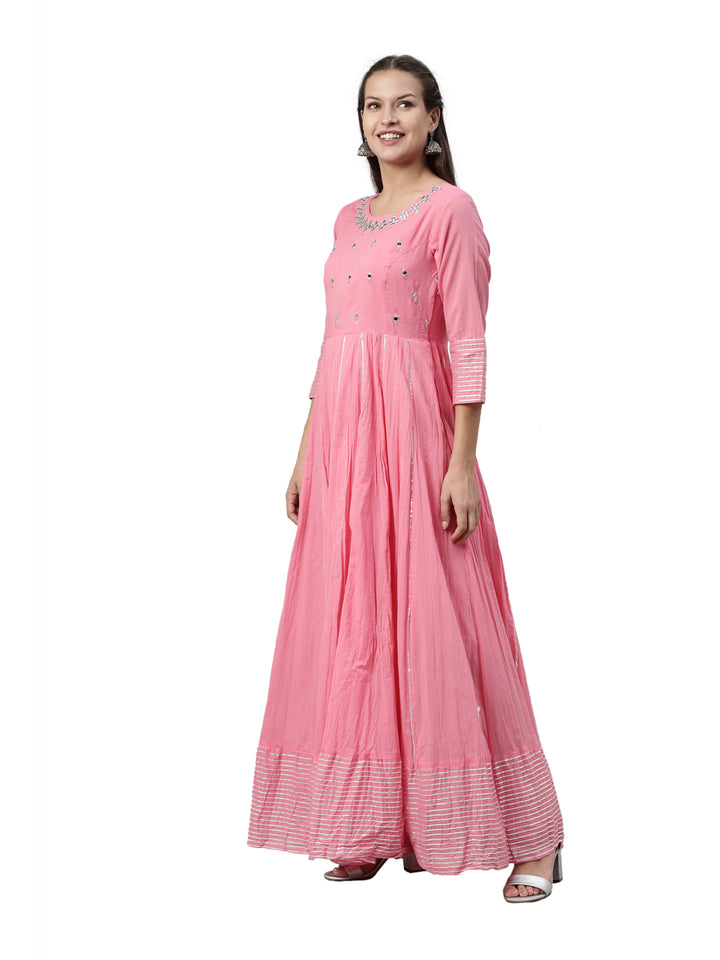 Neerus Pink Color Cotton Fabric Kurta
