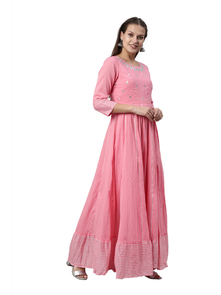 Neerus Pink Color Cotton Fabric Kurta