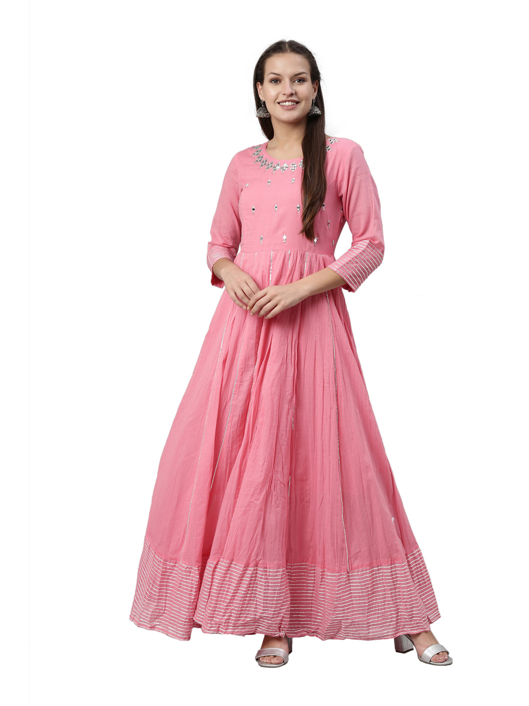Neerus Pink Color Cotton Fabric Kurta