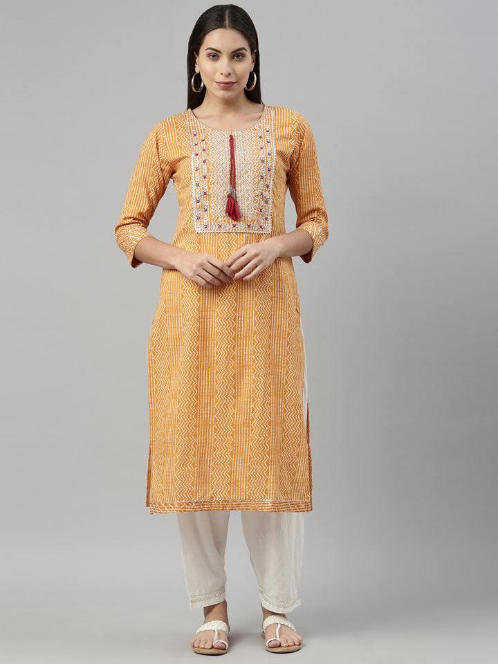 Neerus Mustard Color Cotton Fabric Kurta