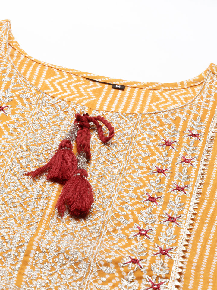 Neerus Mustard Color Cotton Fabric Kurta