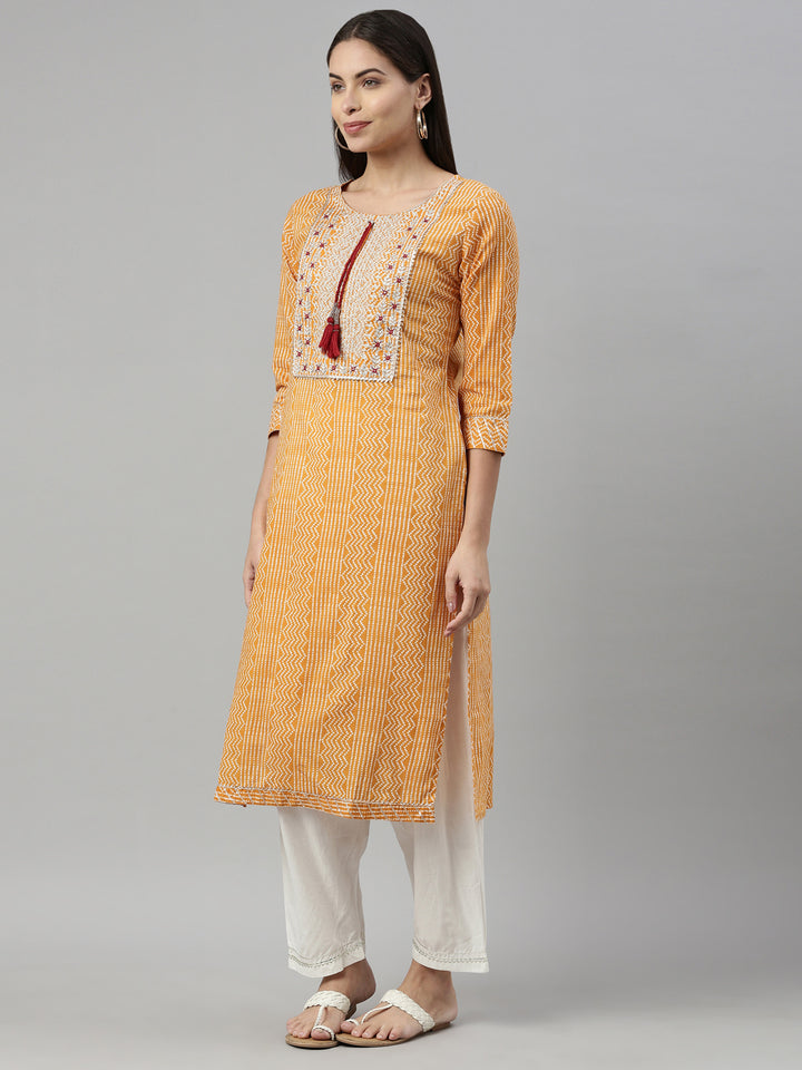 Neerus Mustard Color Cotton Fabric Kurta