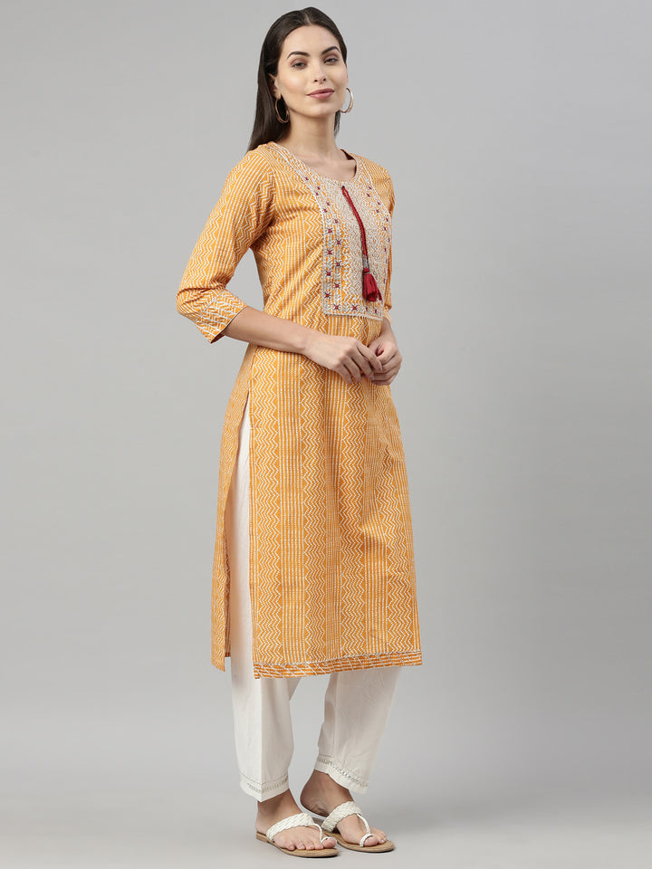 Neerus Mustard Color Cotton Fabric Kurta