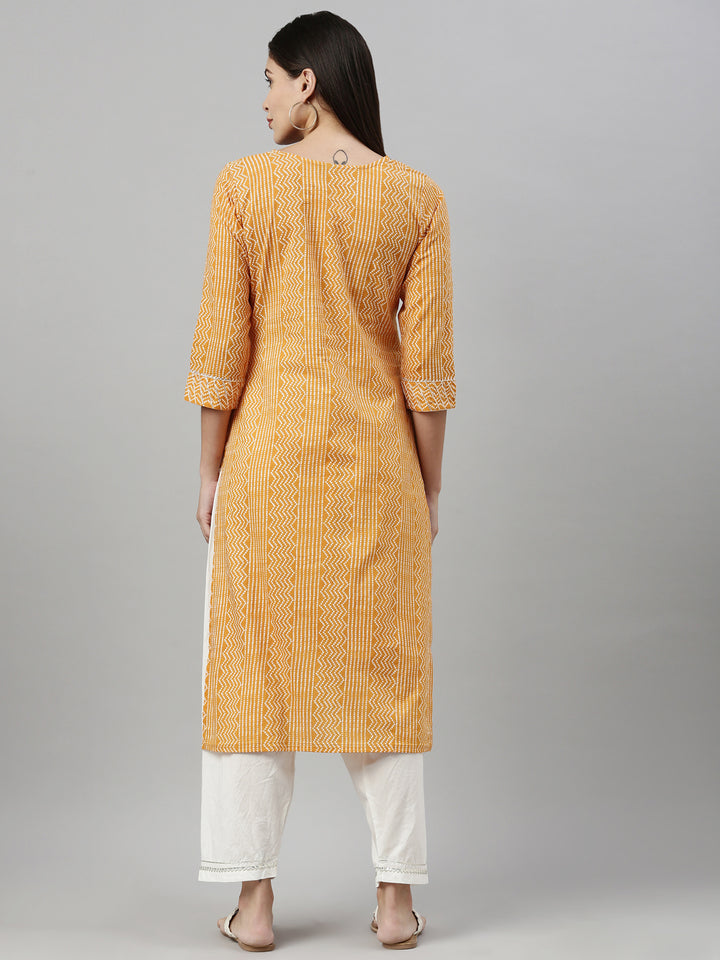 Neerus Mustard Color Cotton Fabric Kurta