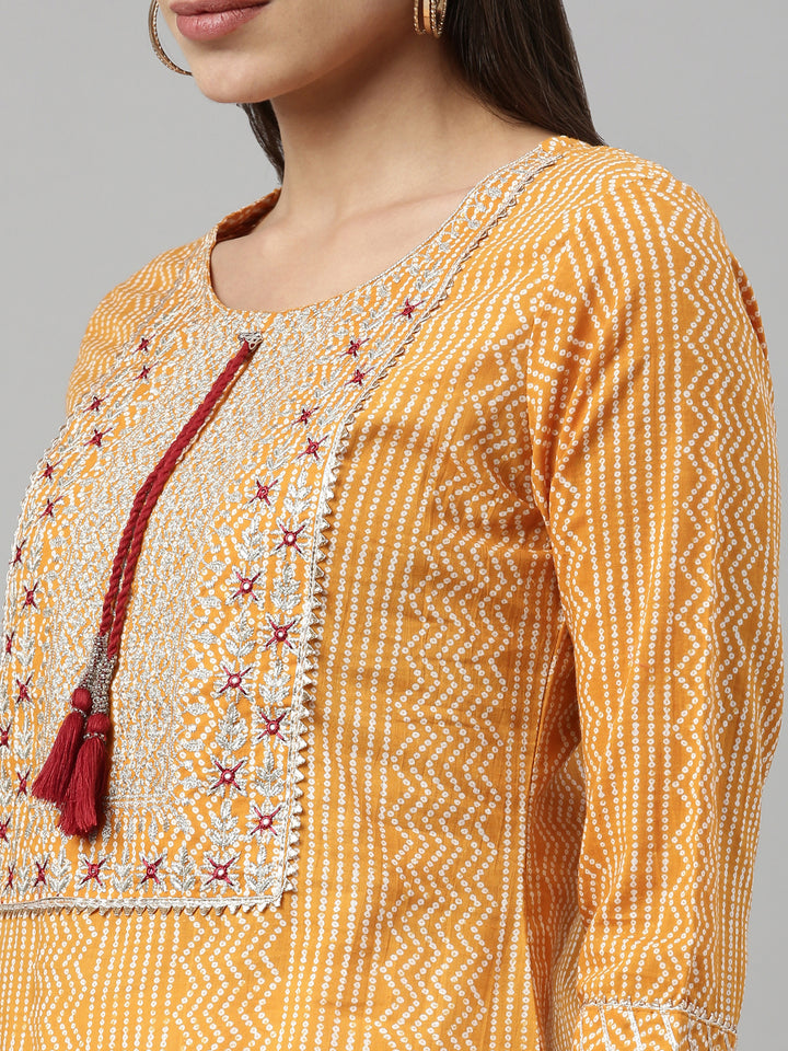 Neerus Mustard Color Cotton Fabric Kurta