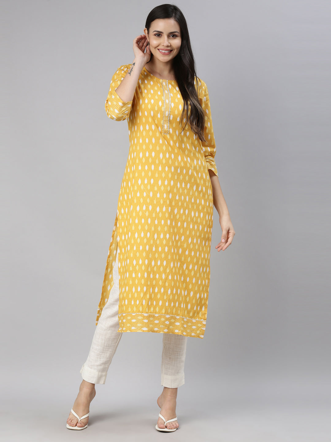 Neeru's Mustard Color Cotton Fabric Kurta