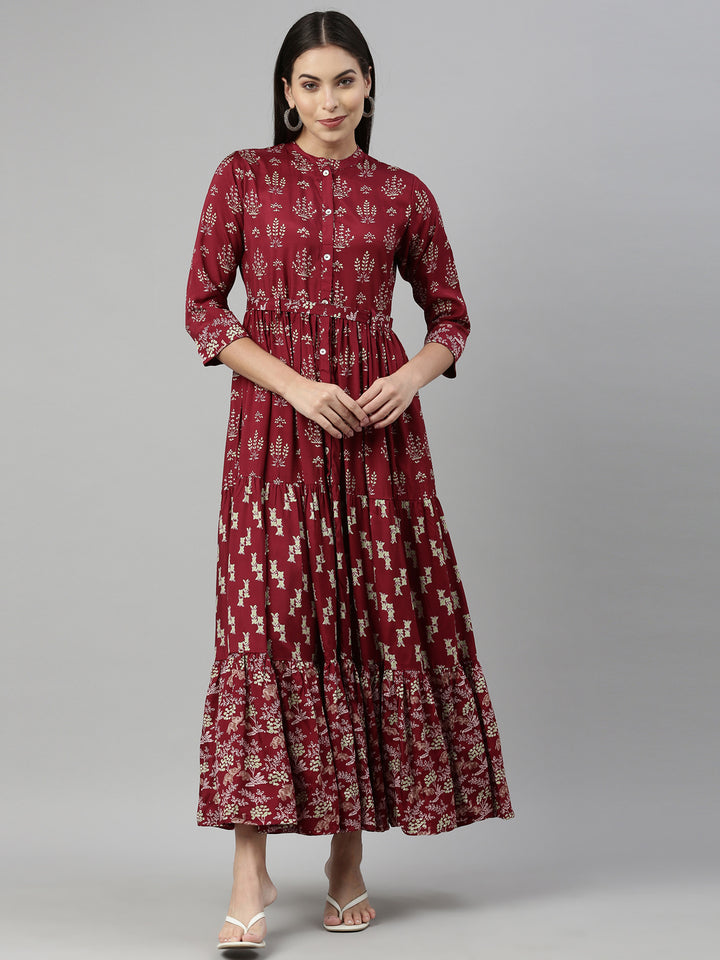 Neerus Maroon Color Santoon Fabric Kurta