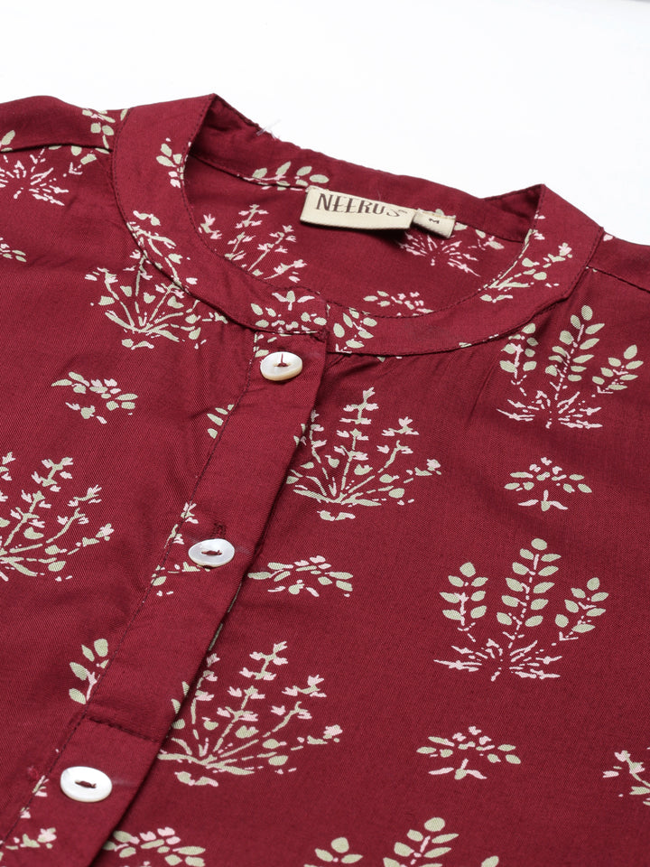 Neerus Maroon Color Santoon Fabric Kurta
