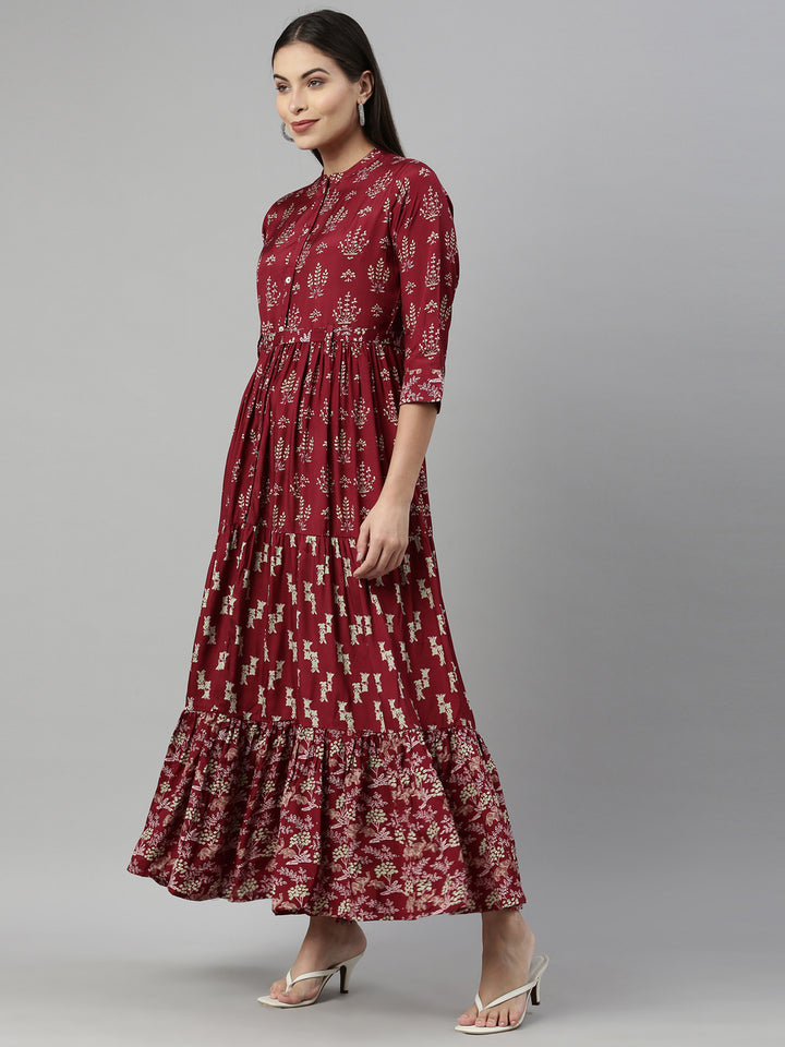 Neerus Maroon Color Santoon Fabric Kurta