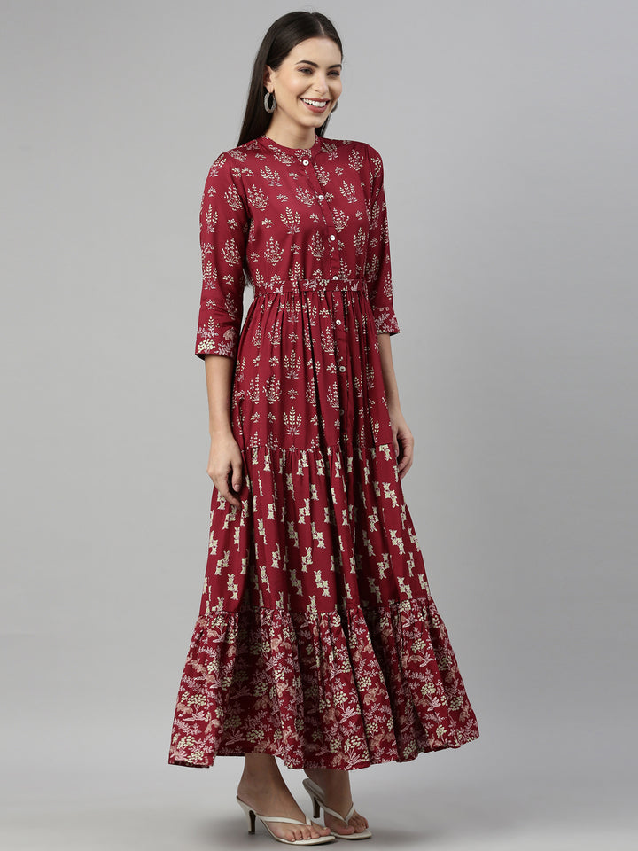 Neerus Maroon Color Santoon Fabric Kurta