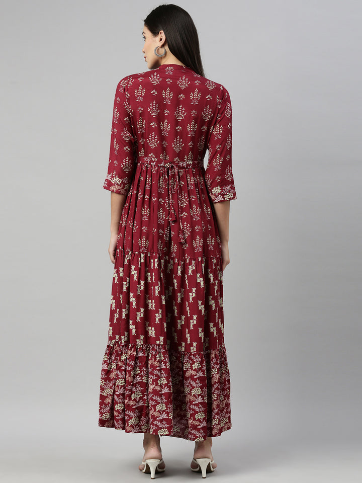 Neerus Maroon Color Santoon Fabric Kurta