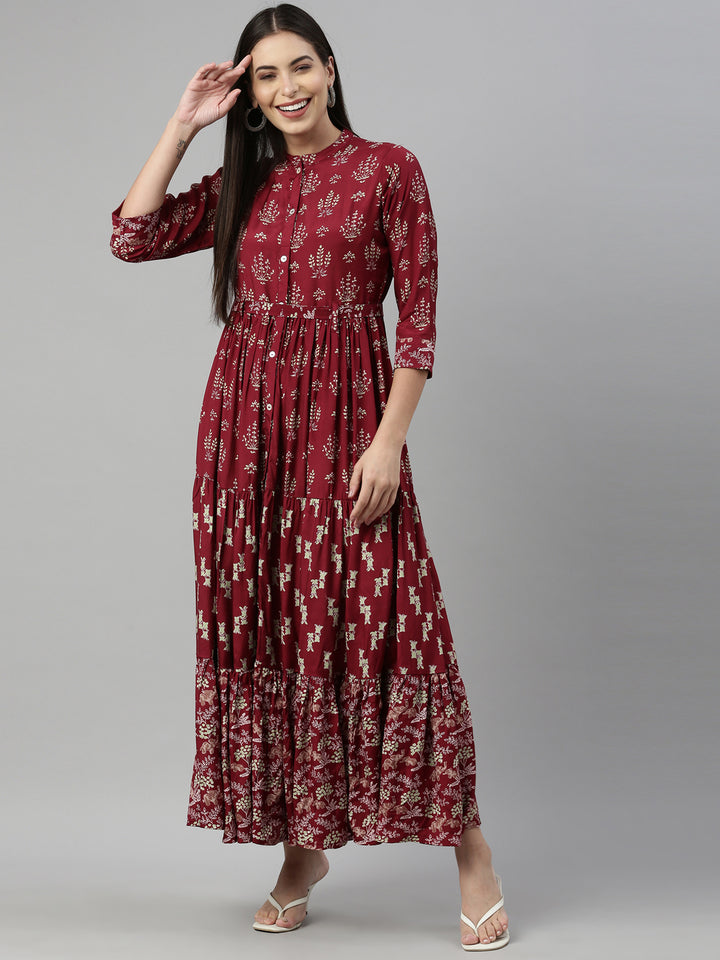 Neerus Maroon Color Santoon Fabric Kurta