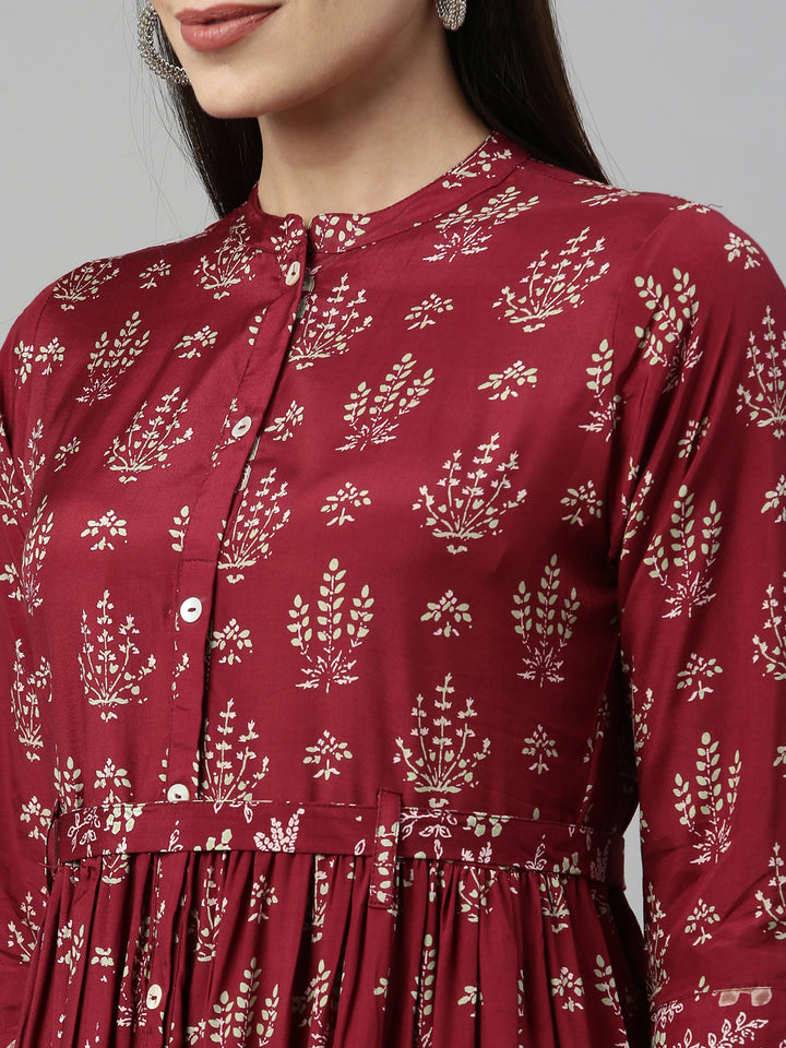 Neerus Maroon Color Santoon Fabric Kurta