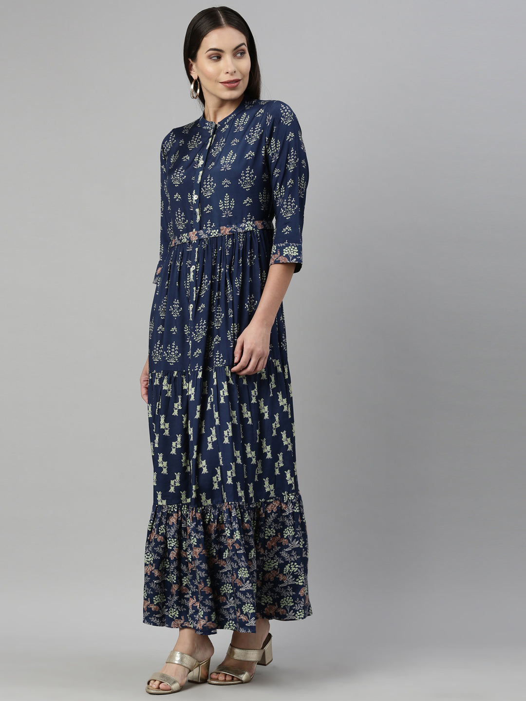 Neerus Blue Shantoon printed kurti - side view
