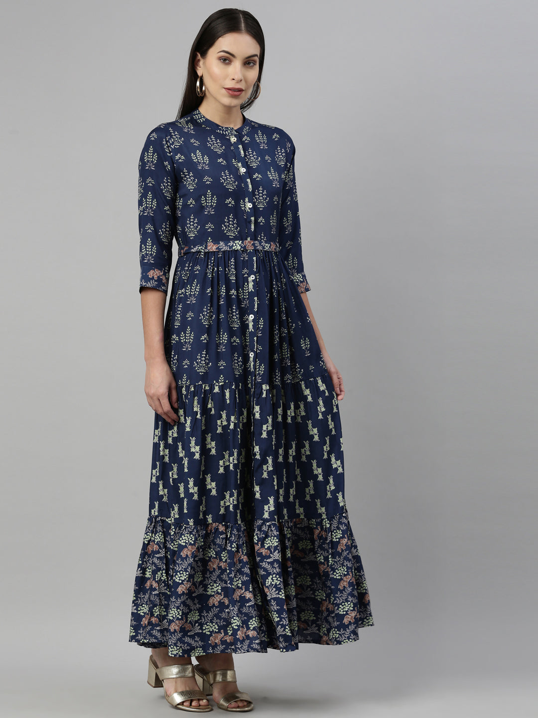 Neerus Blue Shantoon printed kurti - detail view 1