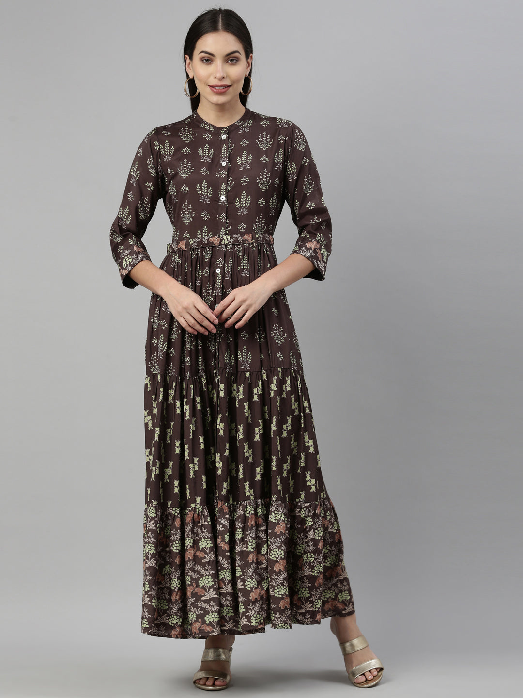 Neerus Olive Color Santoon Fabric Kurta