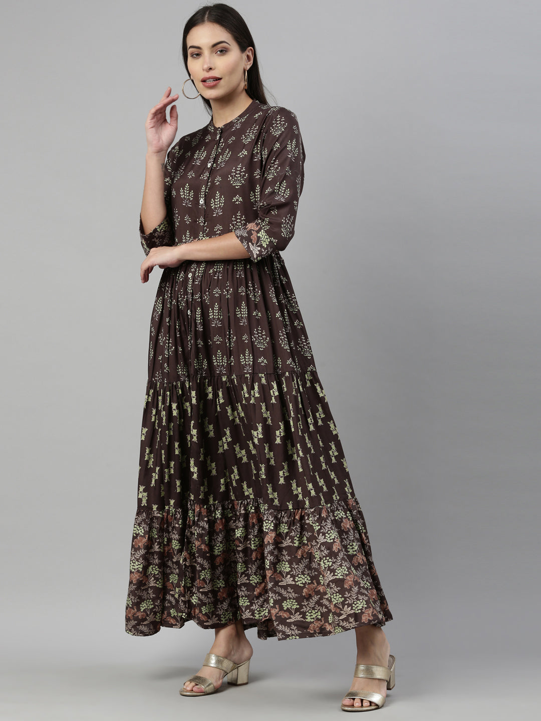 Neerus Olive Color Santoon Fabric Kurta