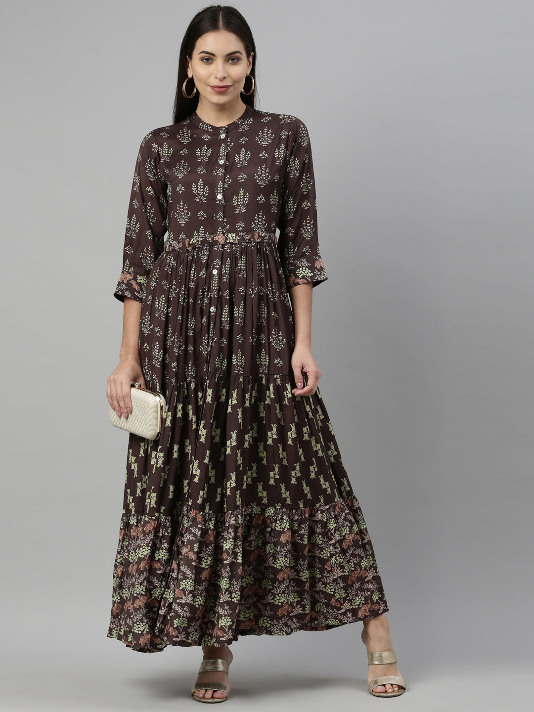 Neerus Olive Color Santoon Fabric Kurta