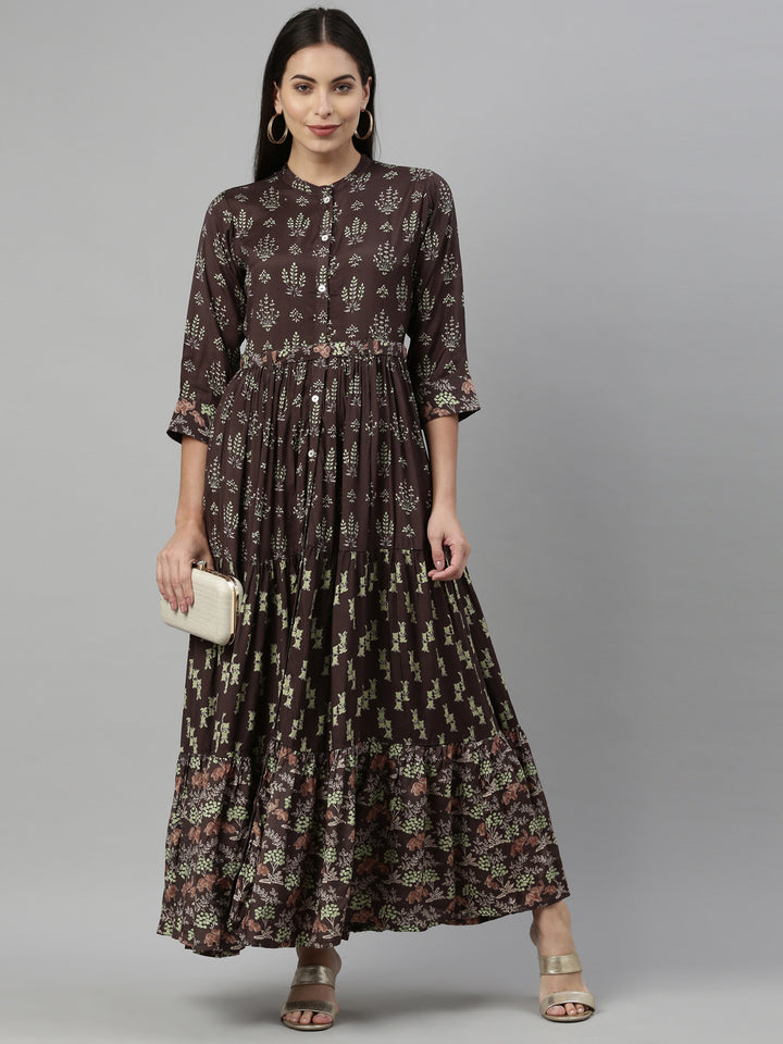 Neerus Olive Color Santoon Fabric Kurta