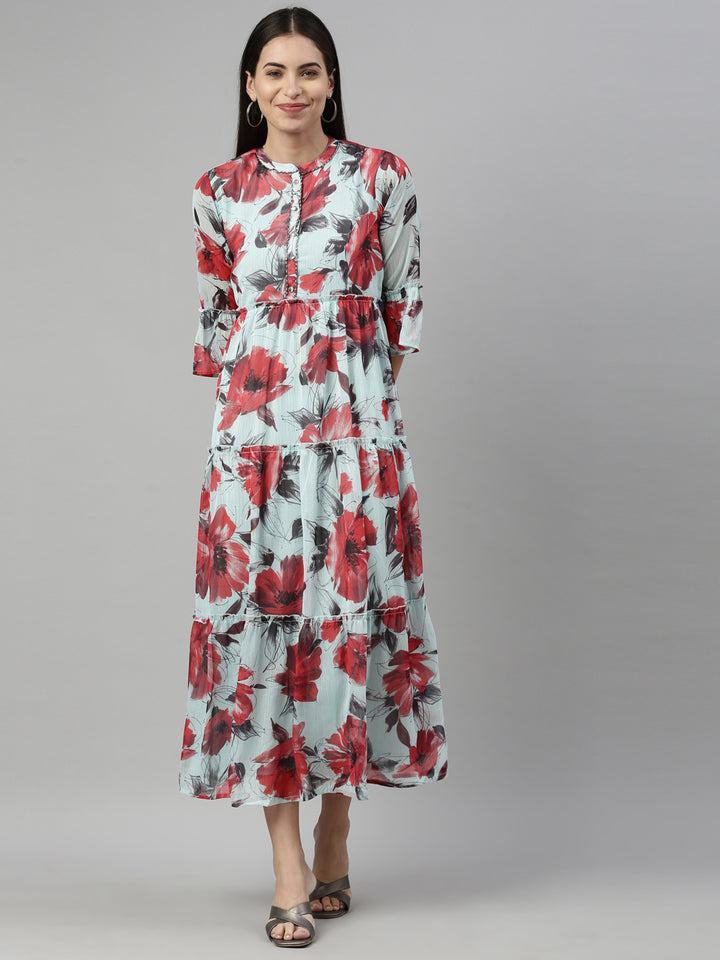 Neerus Green chiffon solid kurta - front view