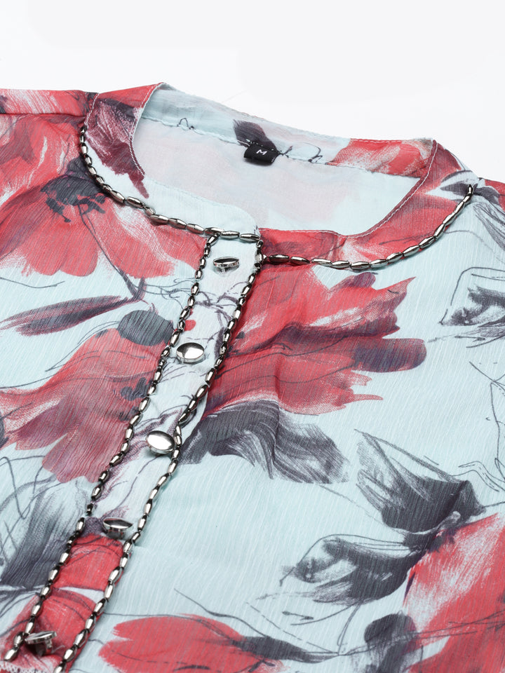 Neerus Green chiffon solid kurta - detail view 6