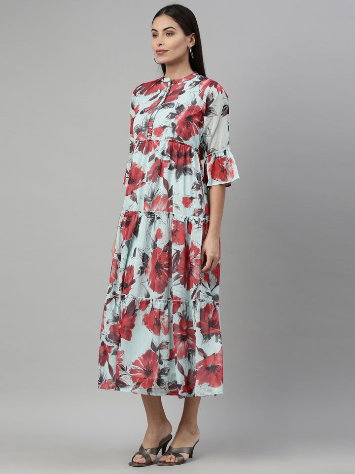 Neerus Green chiffon solid kurta - back view
