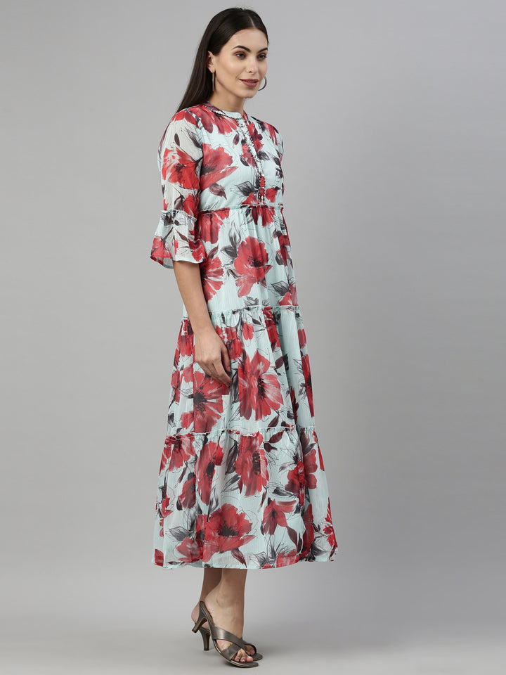 Neerus Green chiffon solid kurta - side view