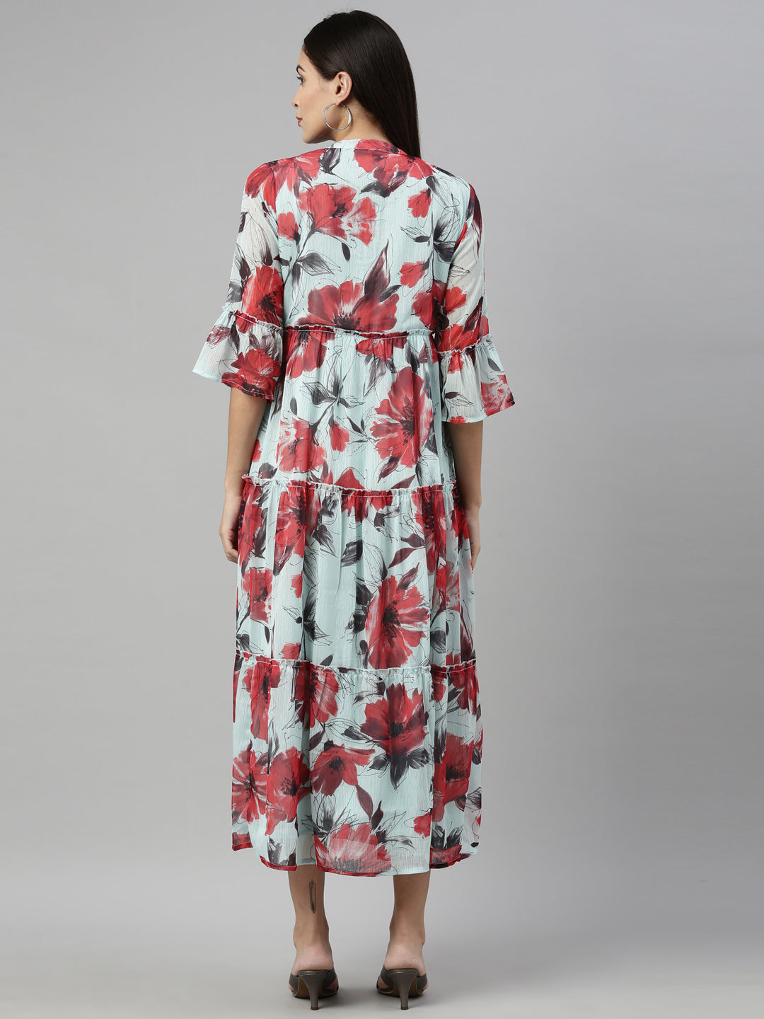 Neerus Green chiffon solid kurta - detail view 1