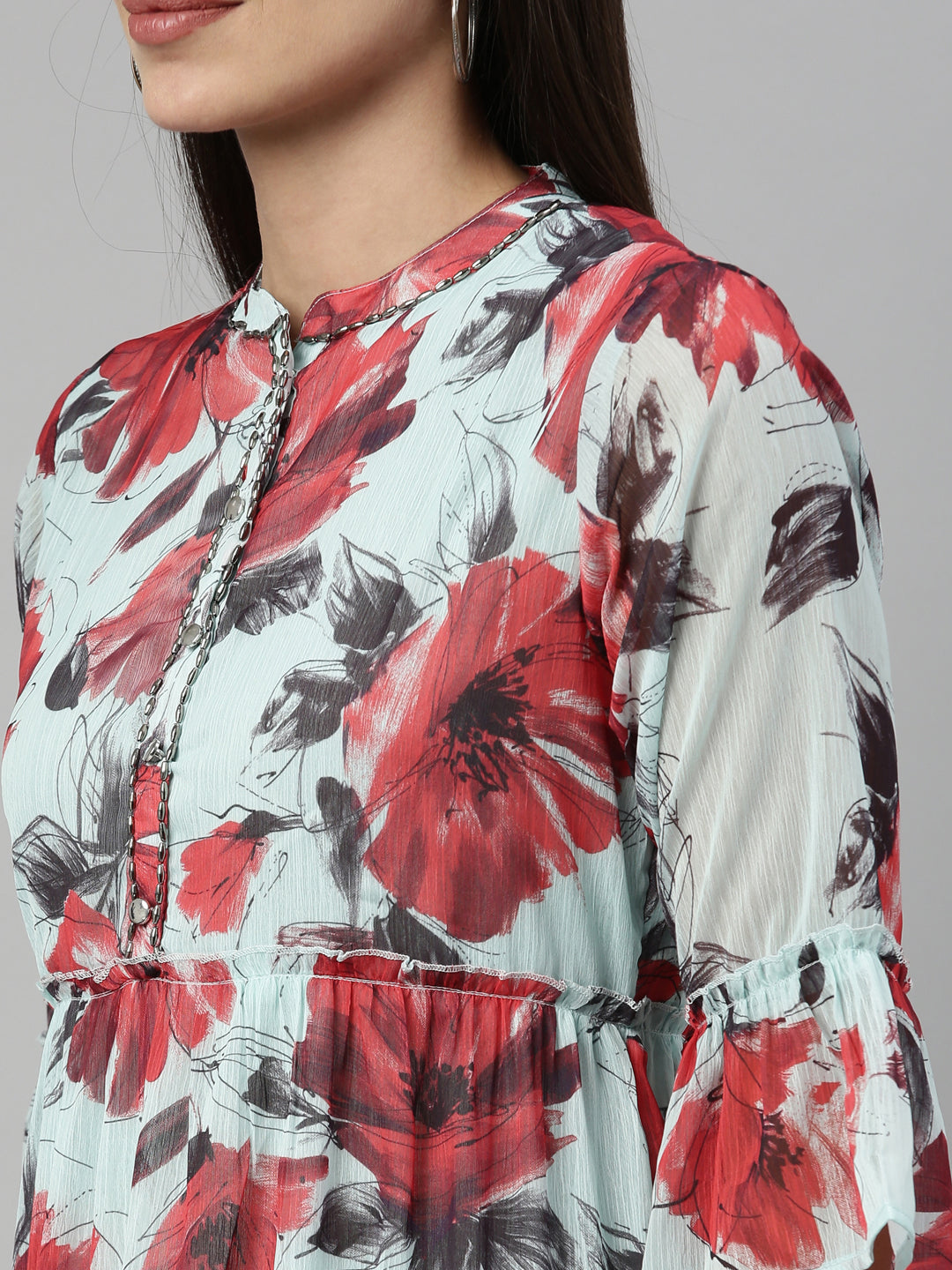 Neerus Green chiffon solid kurta - detail view 5