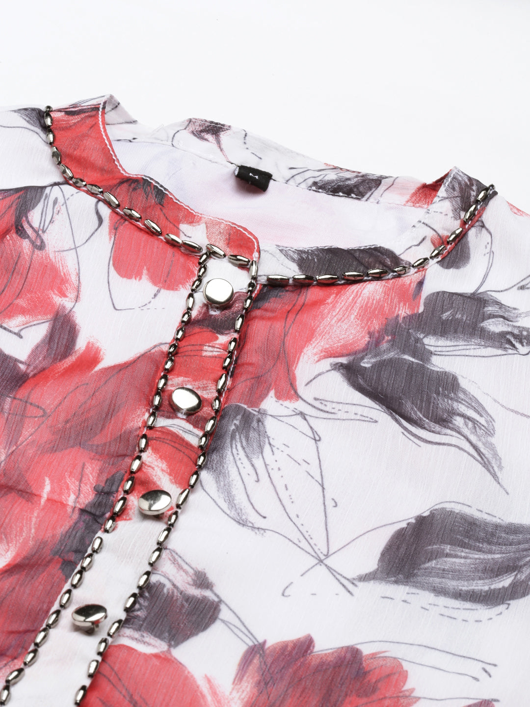 Neerus White chiffon straight kurti - detail view 6