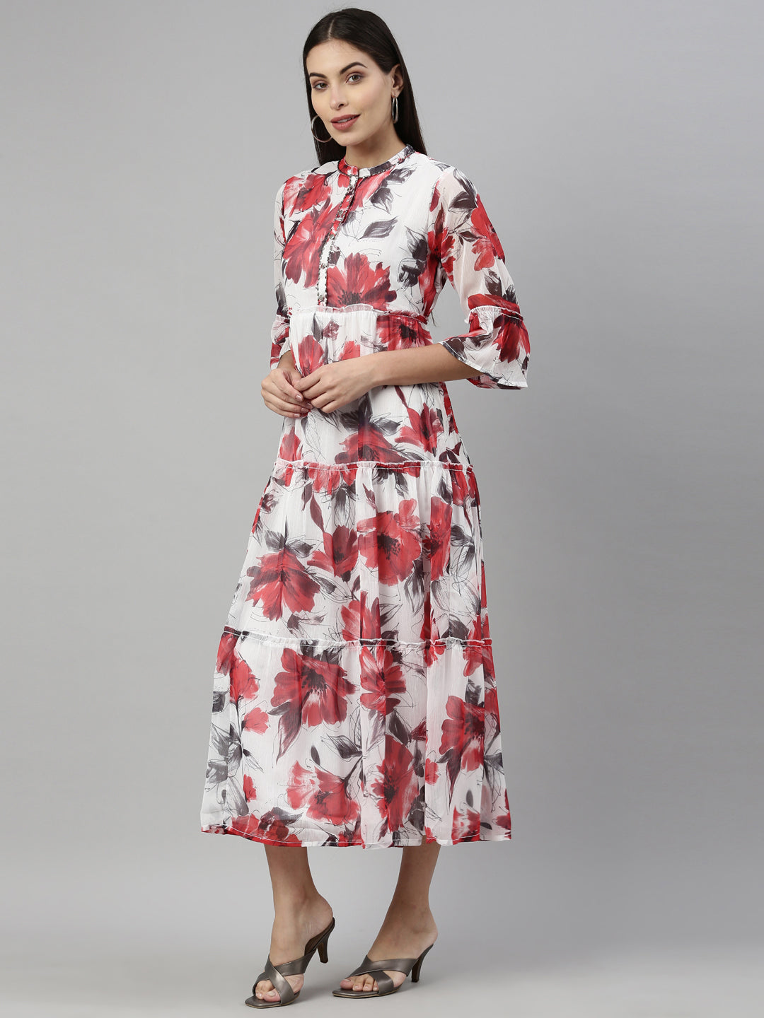 Neerus White chiffon straight kurti - back view