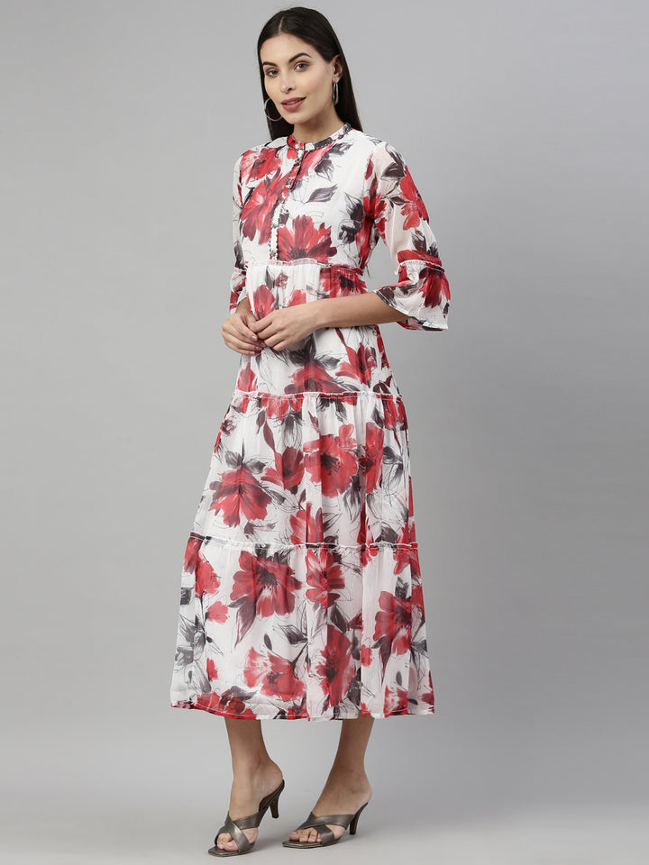 Neerus White chiffon straight kurti - back view