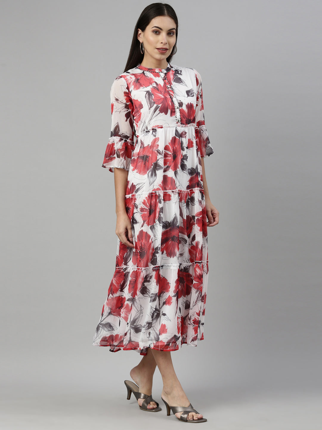 Neerus White chiffon straight kurti - side view