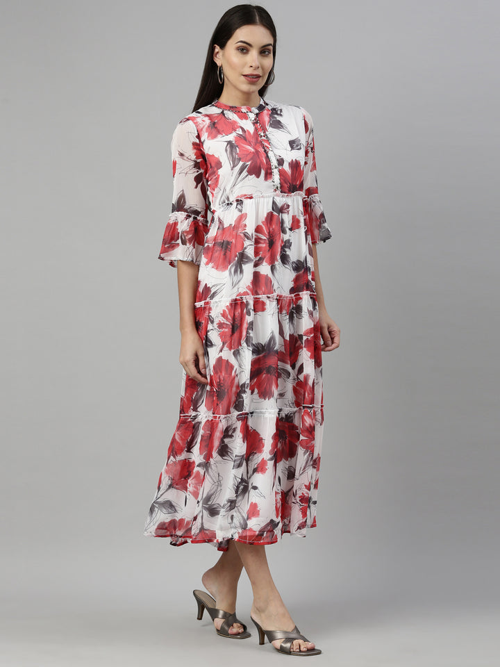Neerus White chiffon straight kurti - side view